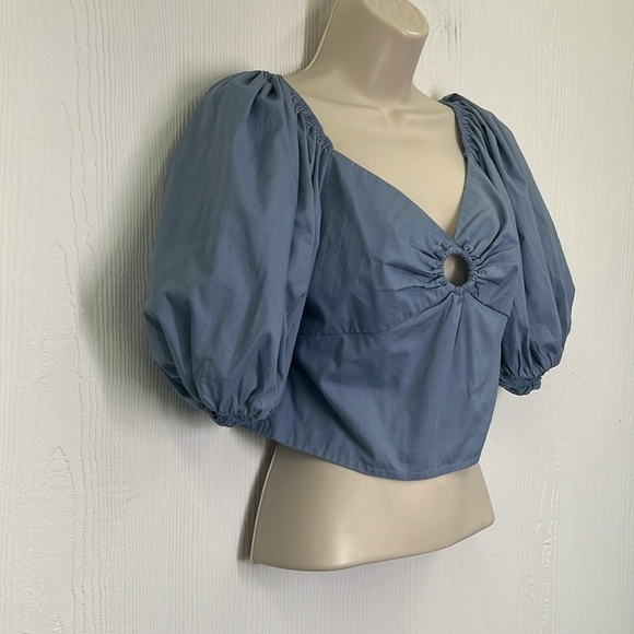 Abercrombie & Fitch - Blue Puff Short Sleeve Lightweight Poplin Ring Blouse SM - Picture 4 of 9